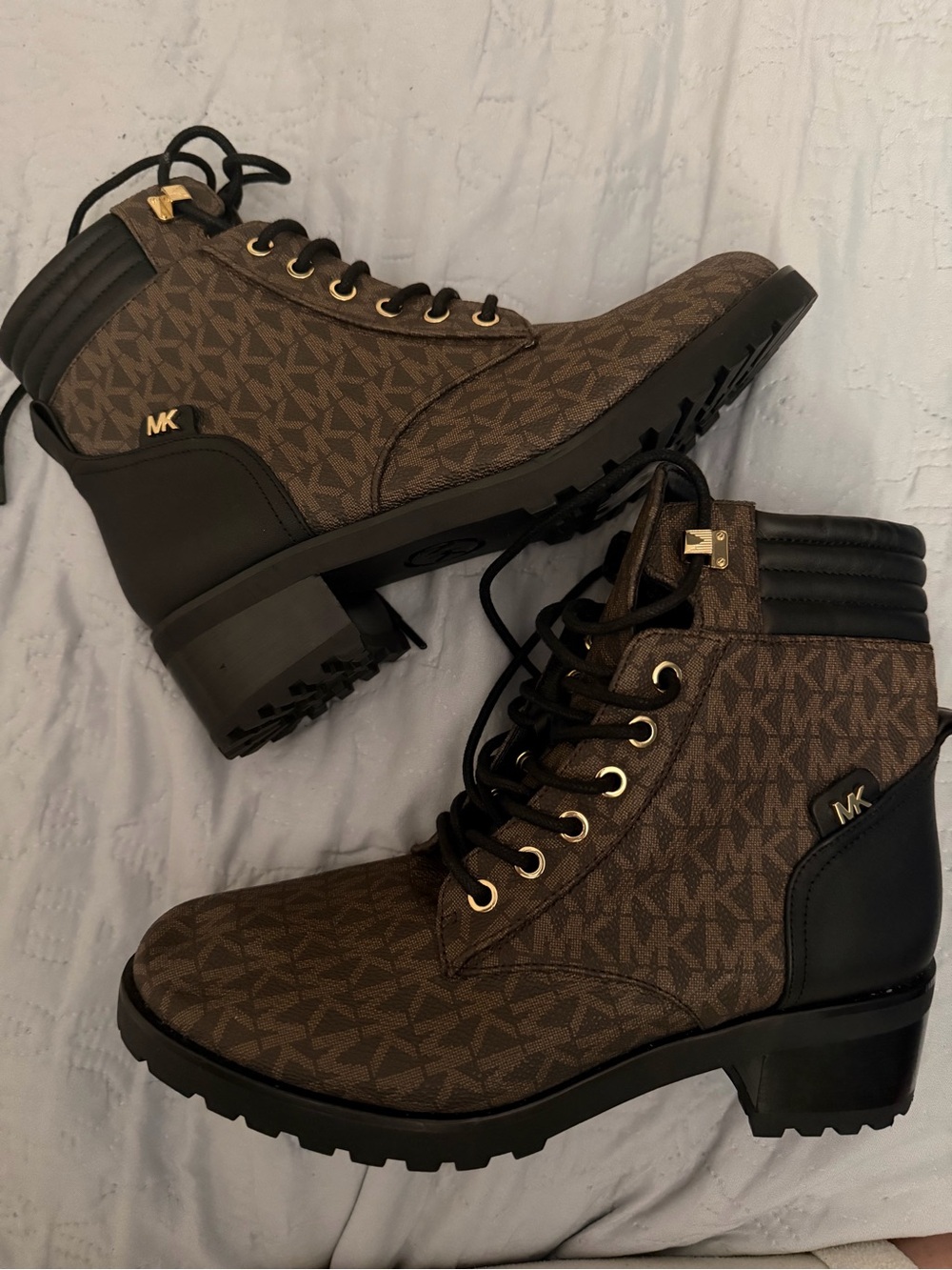 Michael Kors Brown Monogram Lace-Up Ankle Boots